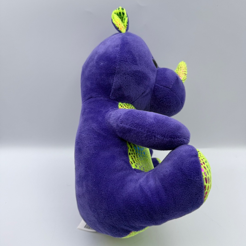 Purple Rhino Plush Toy Neon Green Holographic Scales 10 Inch 3GJUMMIX56 - Picture 3 of 7